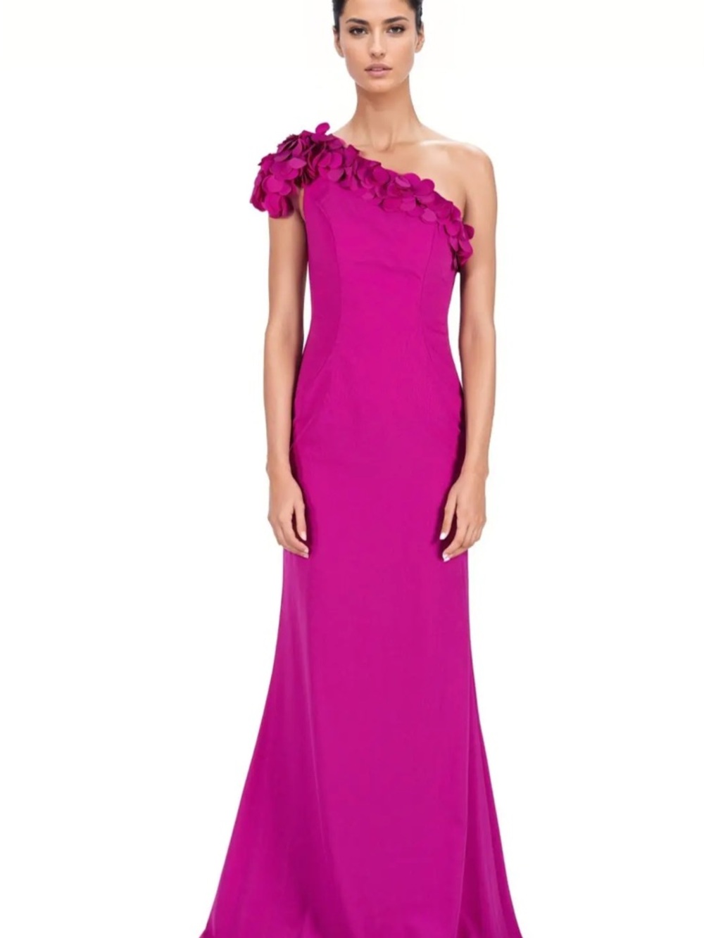 Rene Ruiz One-Shoulder Floral Appliqué Gown - Fuchsia Sz 6 NWT - Picture 3 of 8